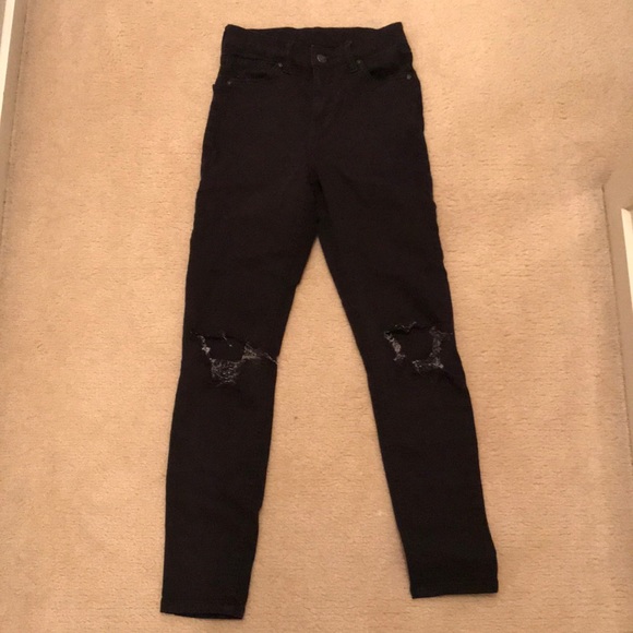 Topshop High-waisted Black Distressed Skinny Jeans - Picture 2 of 6